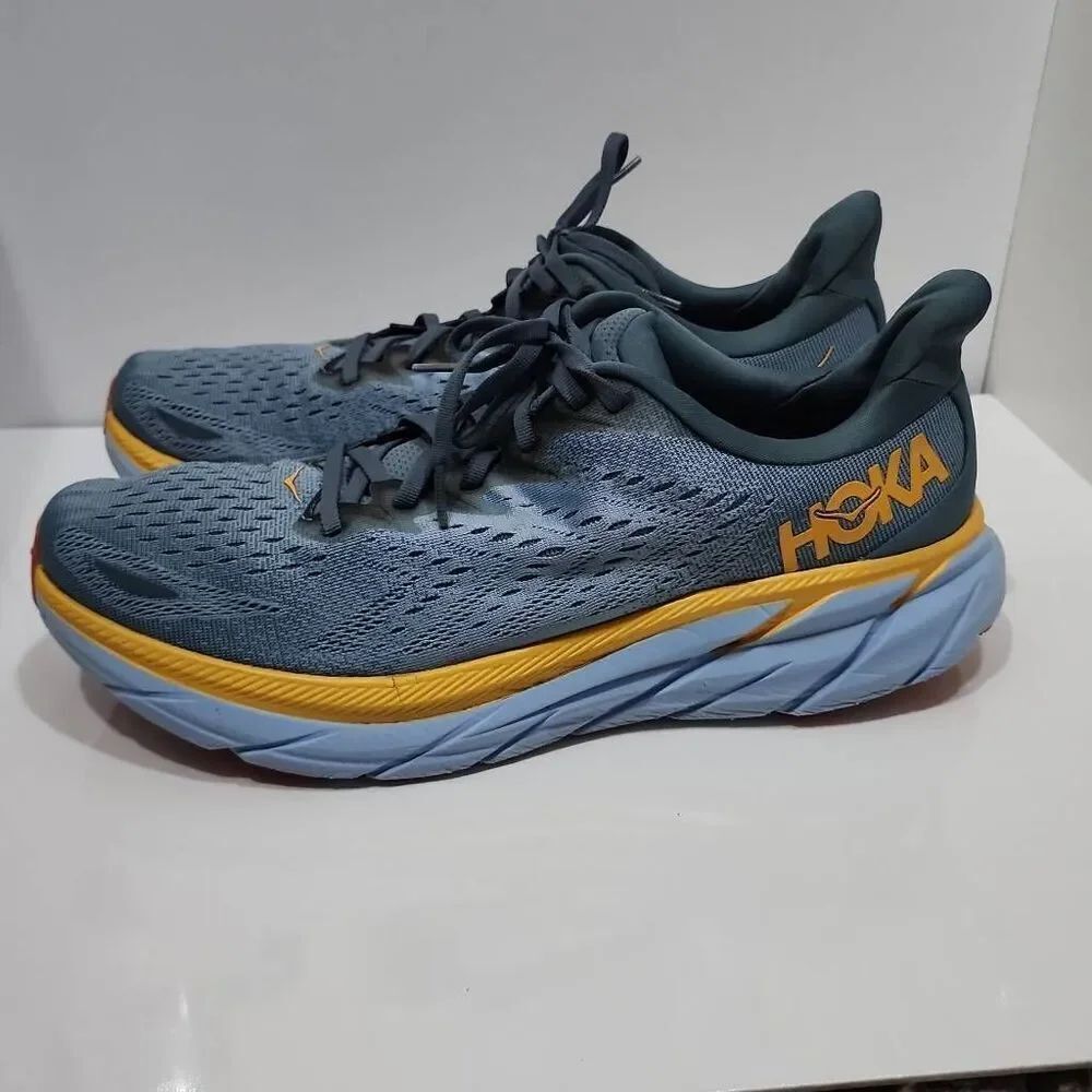 Hoka One Clifton 8 Sneakers Goblin Blue and Mountain Spring 12.5D
